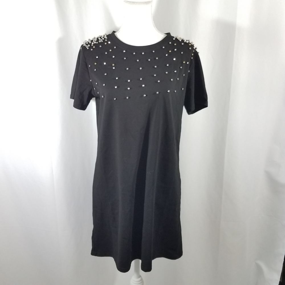 QED London Black Emily Embellished Tshirt Dress M NWT
